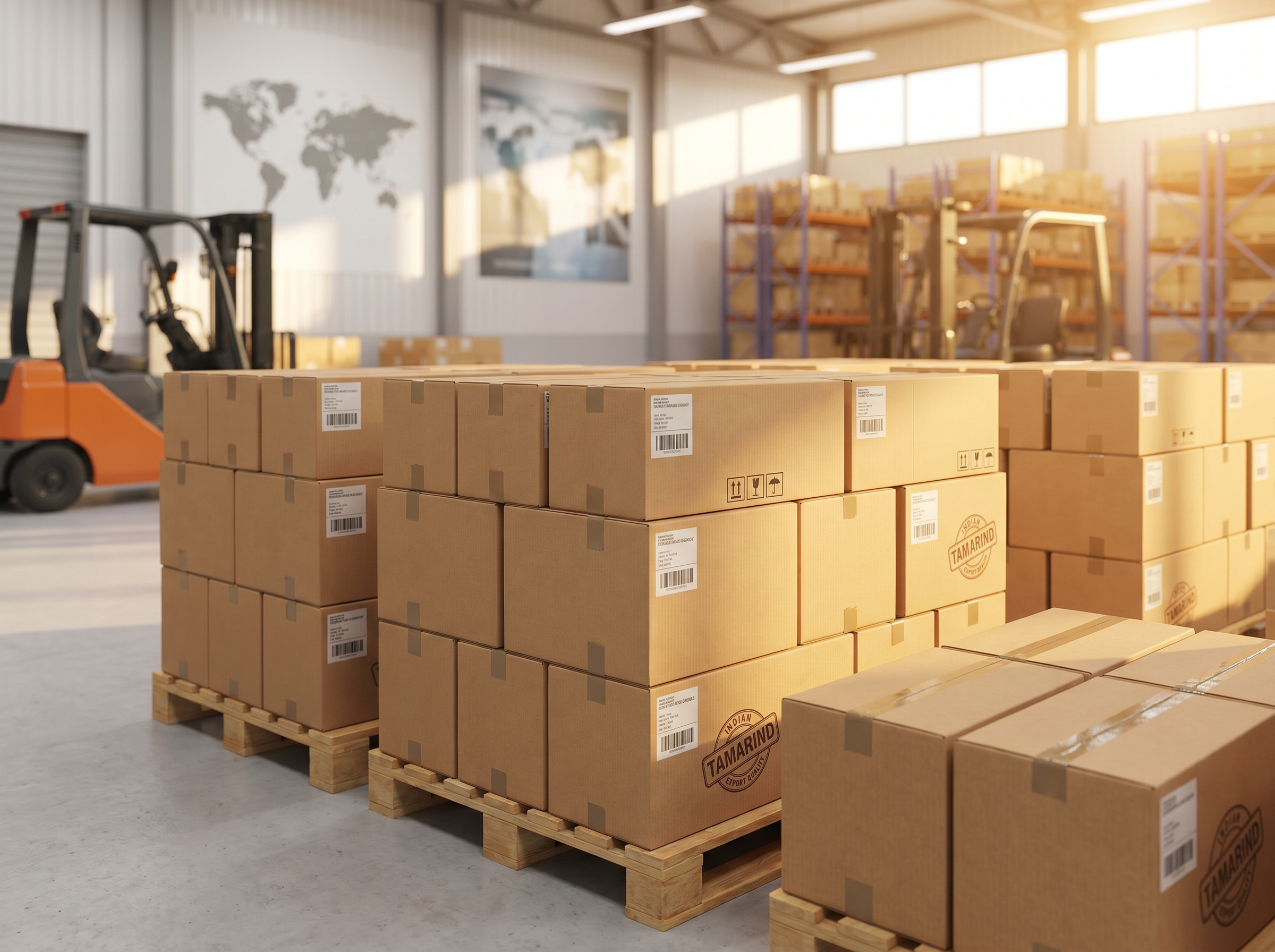 Cartons prepared for dispatch in a warehouse