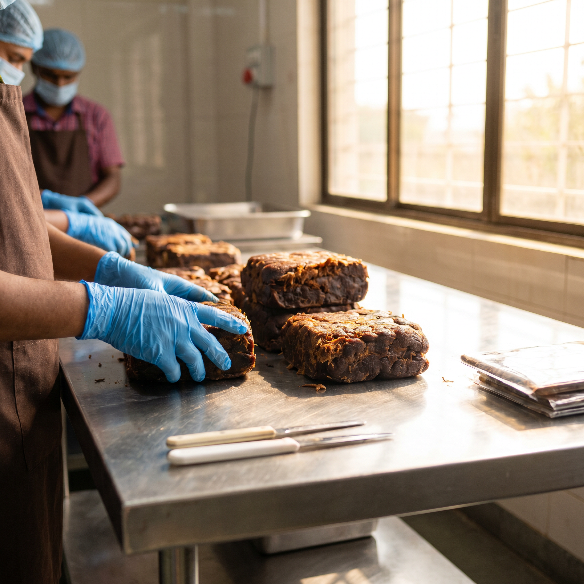 Tamarind being handled in a clean processing area